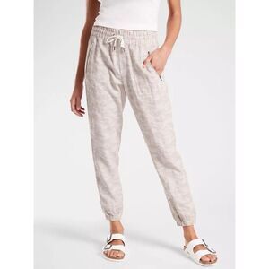 Athleta Cabo Tide Linen Jogger Beige Camo High Rise Elastic Waist Pant 6